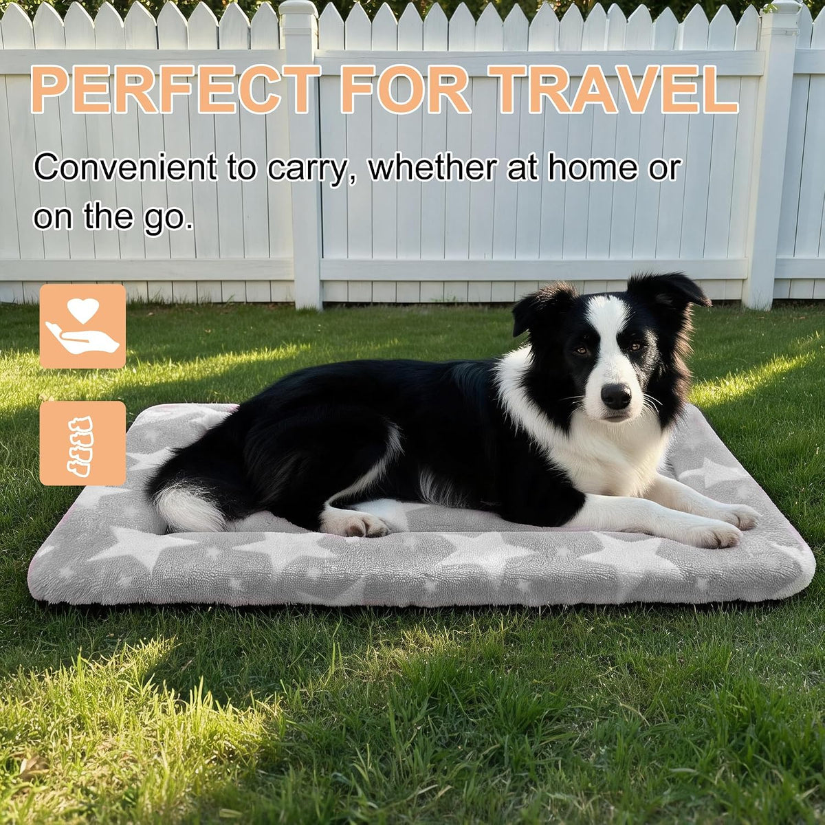 Dog Bed Mat, Reversible Crate Pad & Cute Dog Bed - Machine Washable Kennel Mat with Ultra Soft (Big&Small Stars Gray, 30" L*20" W*1.5" Th)