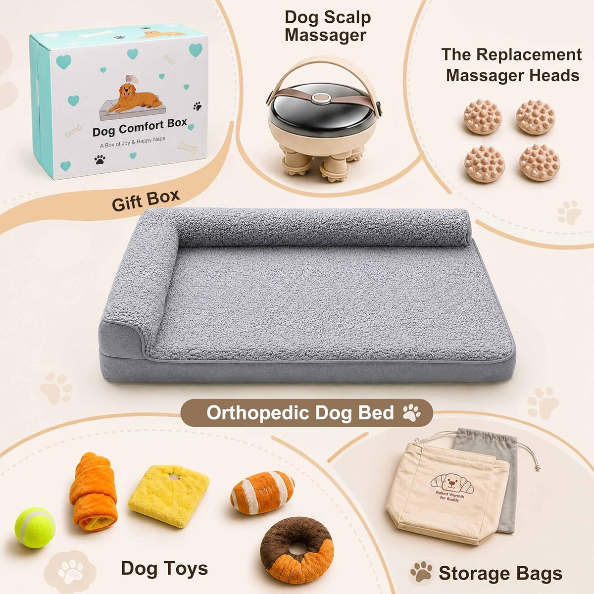 Orthopedic Dog Bed for Large Dog Senior Dog with Dog Massager, Pet Toys,36"