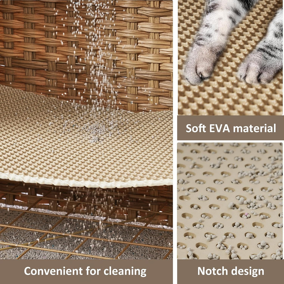 Cat Litter Box Enclosure with Door, Hidden Cat Washroom Furniture | Handwoven PP Wicker; Soft Litter Mat Included; Spacious Interior; Furniture-Style Design; Indoor Home Décor