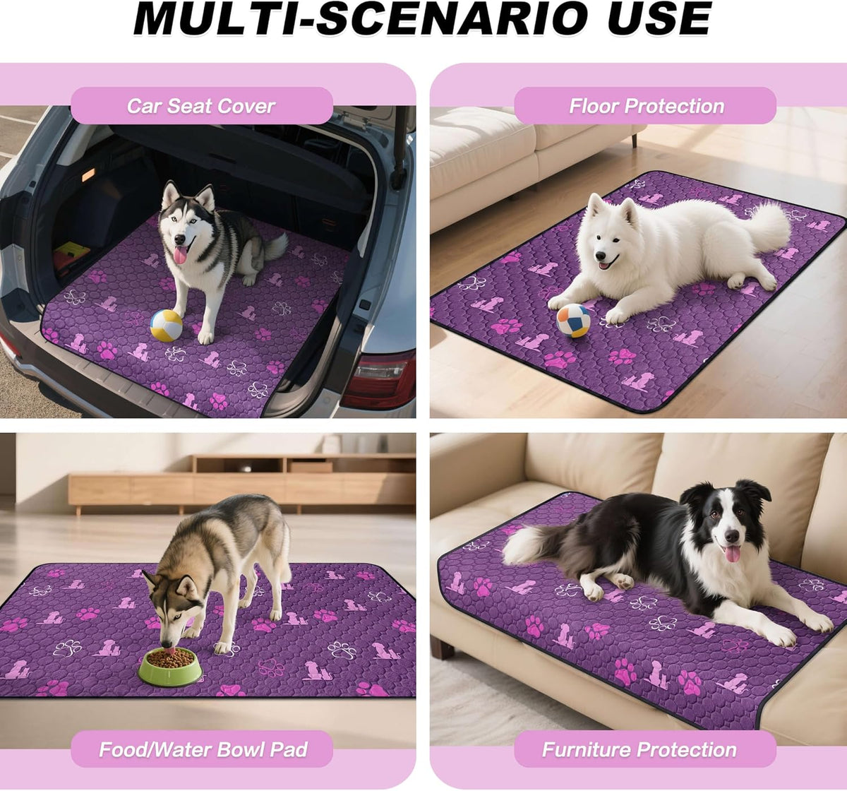 WanpeeGoo Washable Pee Pads for Dogs, Waterproof, 48 x 48 in, 2 Pack, Purp | Super Absorbent, Waterproof and Non-Slip; Washable, Reusable Dog Pads for Crates, Playpens, Floors, Furniture and Travel