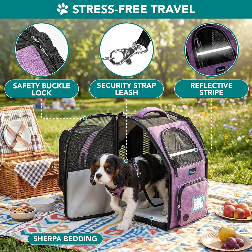 PetAmi Expandable Dog Cat Backpack Carrier, Airline Approved, Purple