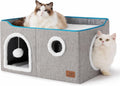 Bedsure Extra Wide Cat House Bed with Fluffy Ball and Scratch Pad,Grey
