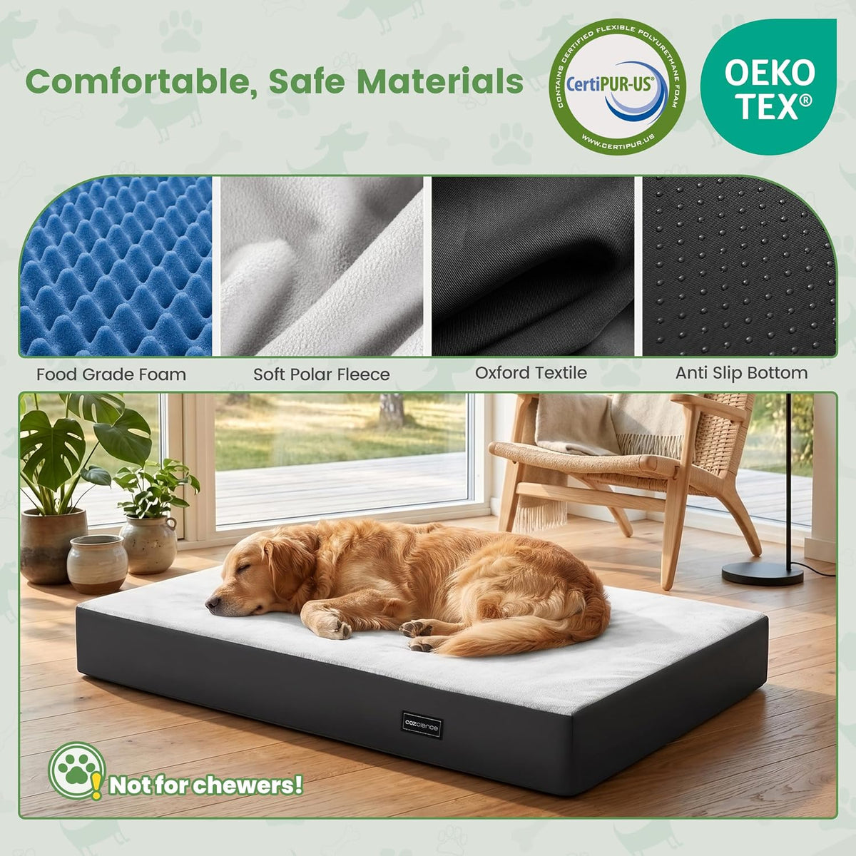 Orthopedic Dog Bed for Medium Large Dogs, 4.5” Thick, Supportive Memory Foam & High Density Egg Crate Foam Pet Mattress, Dual Waterproof Protection, Removable Cover, Nonskid (Grey, 3X-Large)