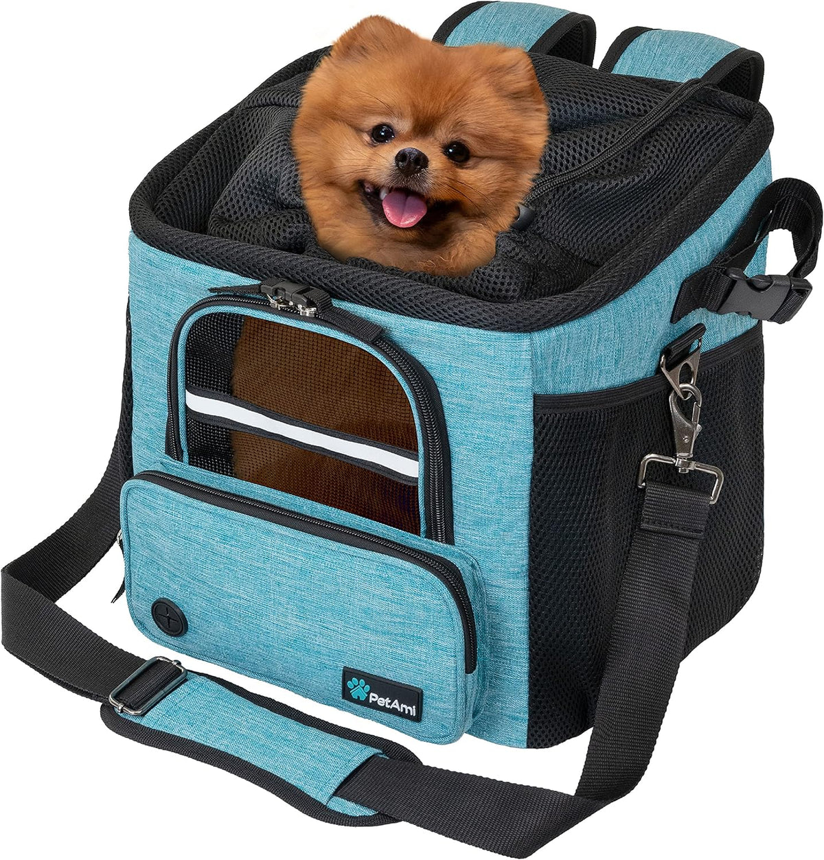 PetAmi Dog Bike Basket, Soft-Sided Ventilated Pet Carrier Backpack, Blue