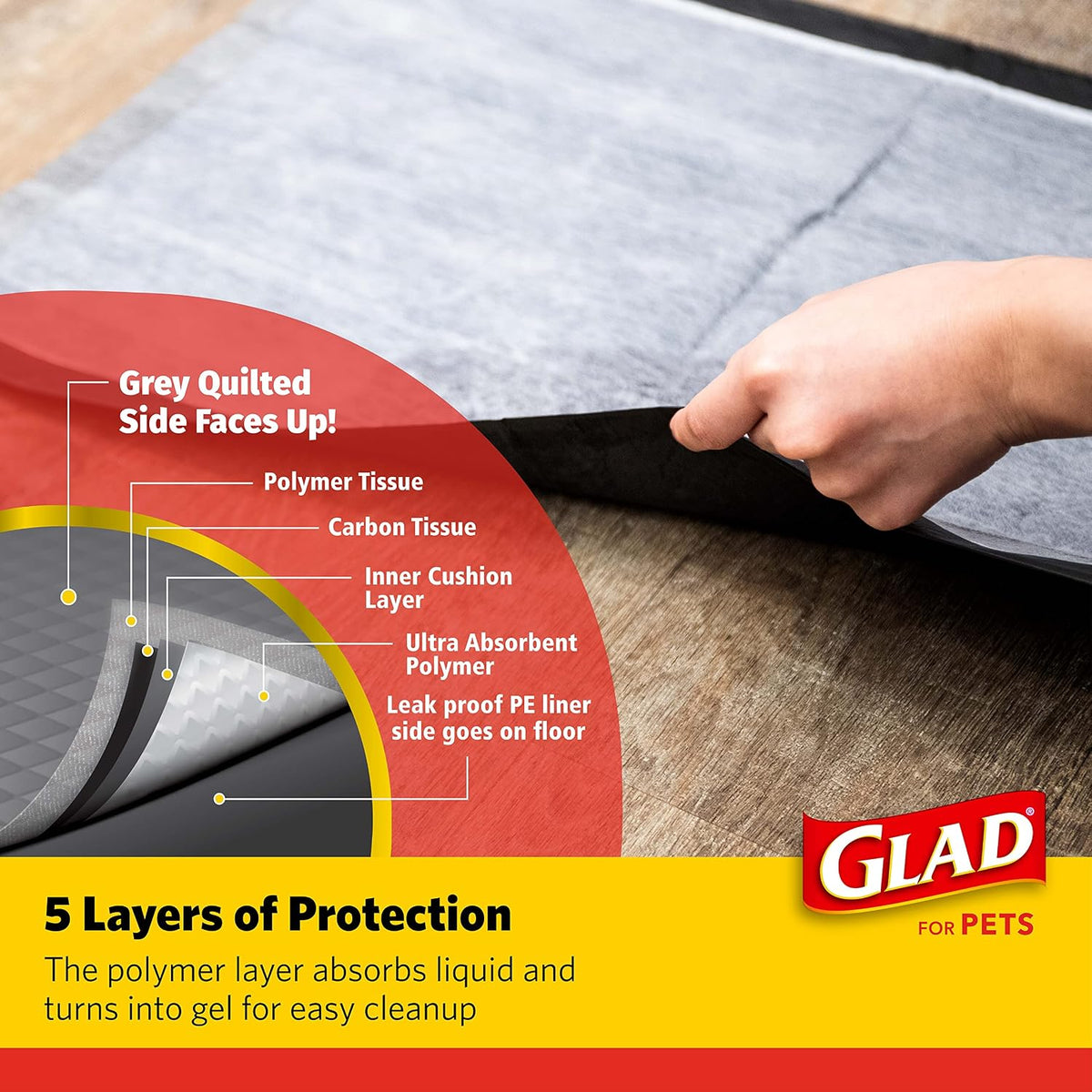 Glad for Pets Black Charcoal Puppy Pads, Large, 150 Count | Super-absorbent, disposable pads for potty training, crate training, and indoor use, 23 x 23 in