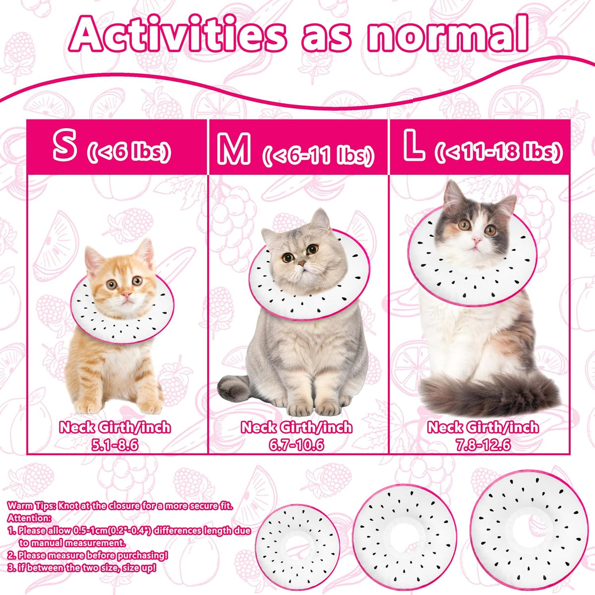Cat Cone Collar Soft, Cat Recovery Cone (Dragonfruit, L)