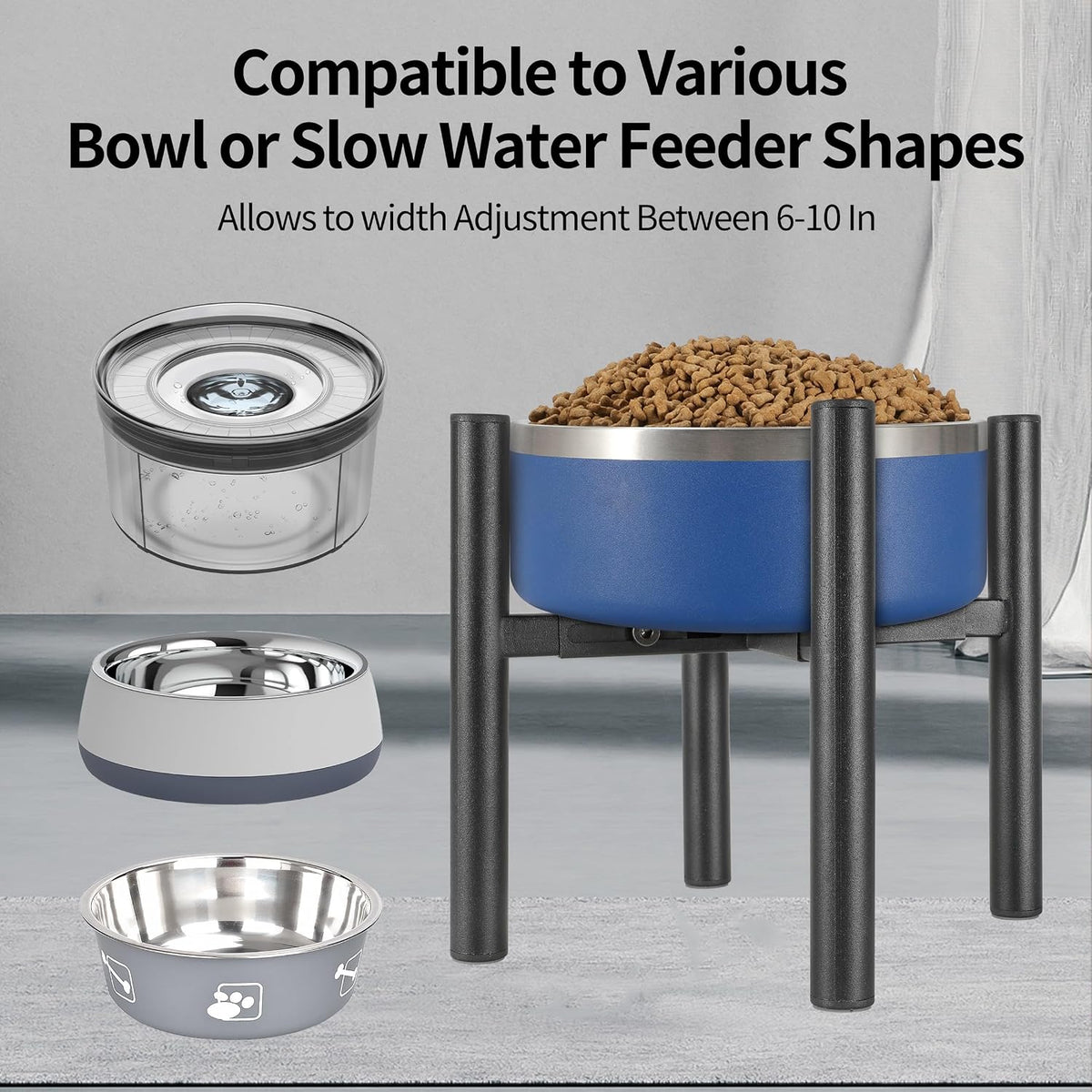 PROERR Single Dog Bowl Stand Raise 8" Tall - Without Bowls, Adjustable Wide 6-10" Lifted Pet Food Table,Dog Bowl Holder Elevated for Medium Small Dogs Breed (Anti-Slip)