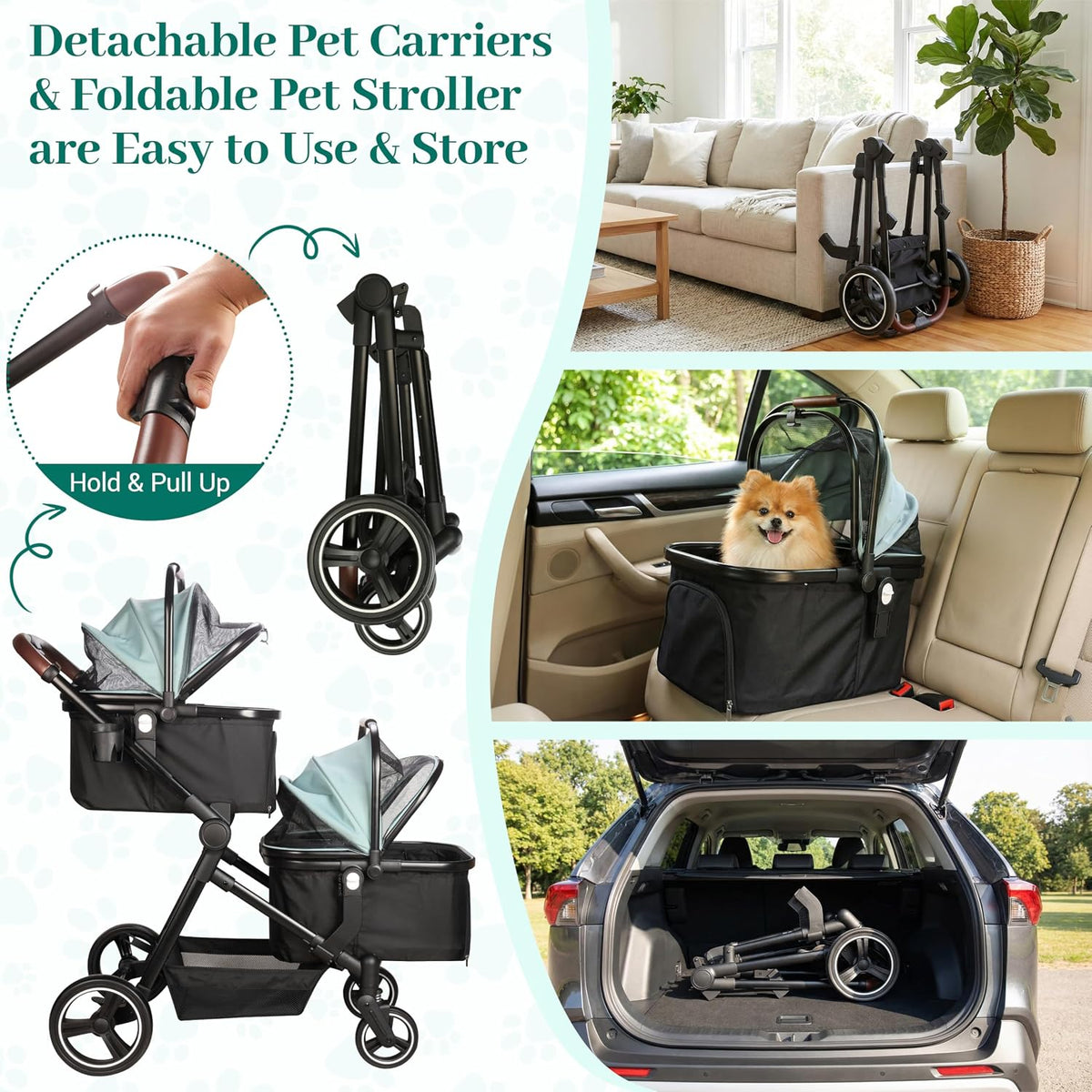 Foldable Double Pet Stroller for 2 Small Medium Cats Dogs