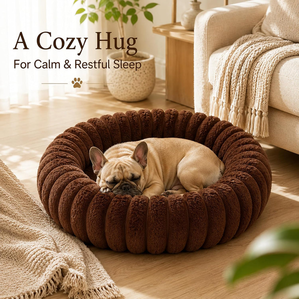 Calming Small Medium Dog Bed Donut Washable Puppy Bed, 27.5” Coffee