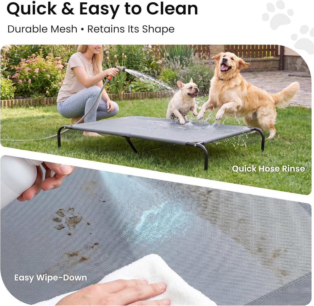 Love's cabin Elevated Cooling Dog Bed for Extra Large Dogs, Portable Indoor & Outdoor Raised Pet Dog Cat Cot, Durable Summer Frame with Breathable Mesh, Grey, 56 inches