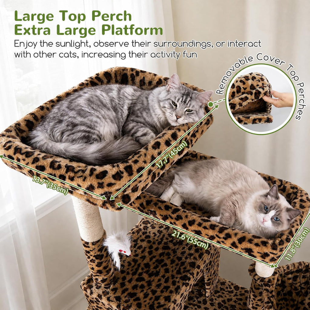 Globlazer Sturdy Extra Large Cat Tower for Indoor Cats, S81C, Leopard Print