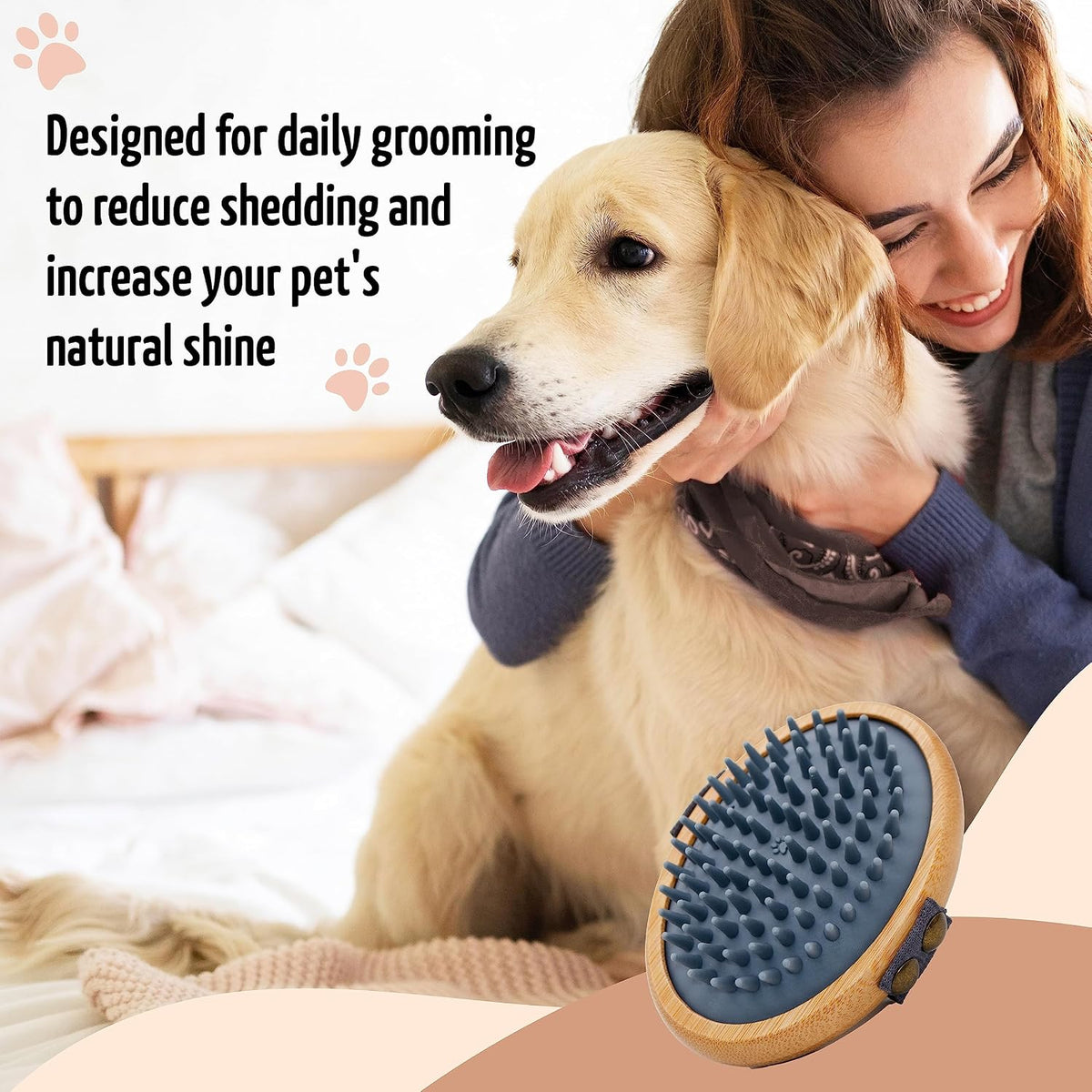 The Buddy System - Pet Close Brush, Oval Palm Brush with Rubber Bristles