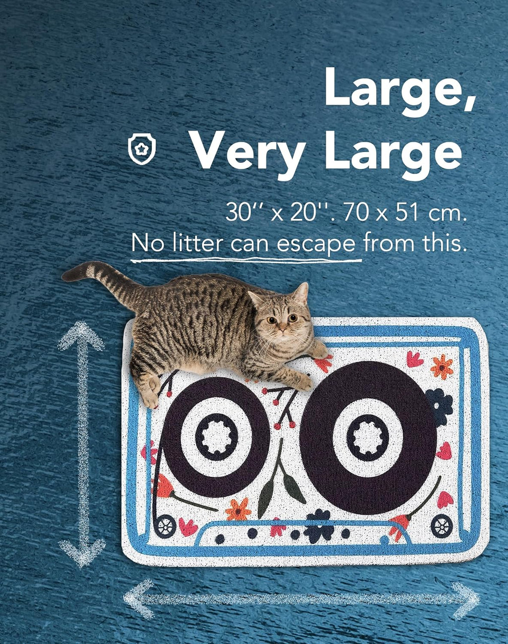 Lukamoo Cute Cat Litter Mat, Large (30" x 20"), Cassette