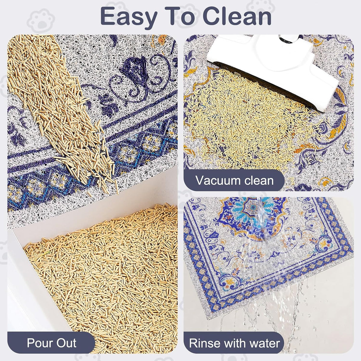 Glittme Cat Litter Mat, 24"x15" Non-Slip Washable Trapping Mat for Cats | Litter Trapping Mat With Thick PVC Coil To Catch Scatter, Soft On Paws And Waterproof Bottom To Protect Floors