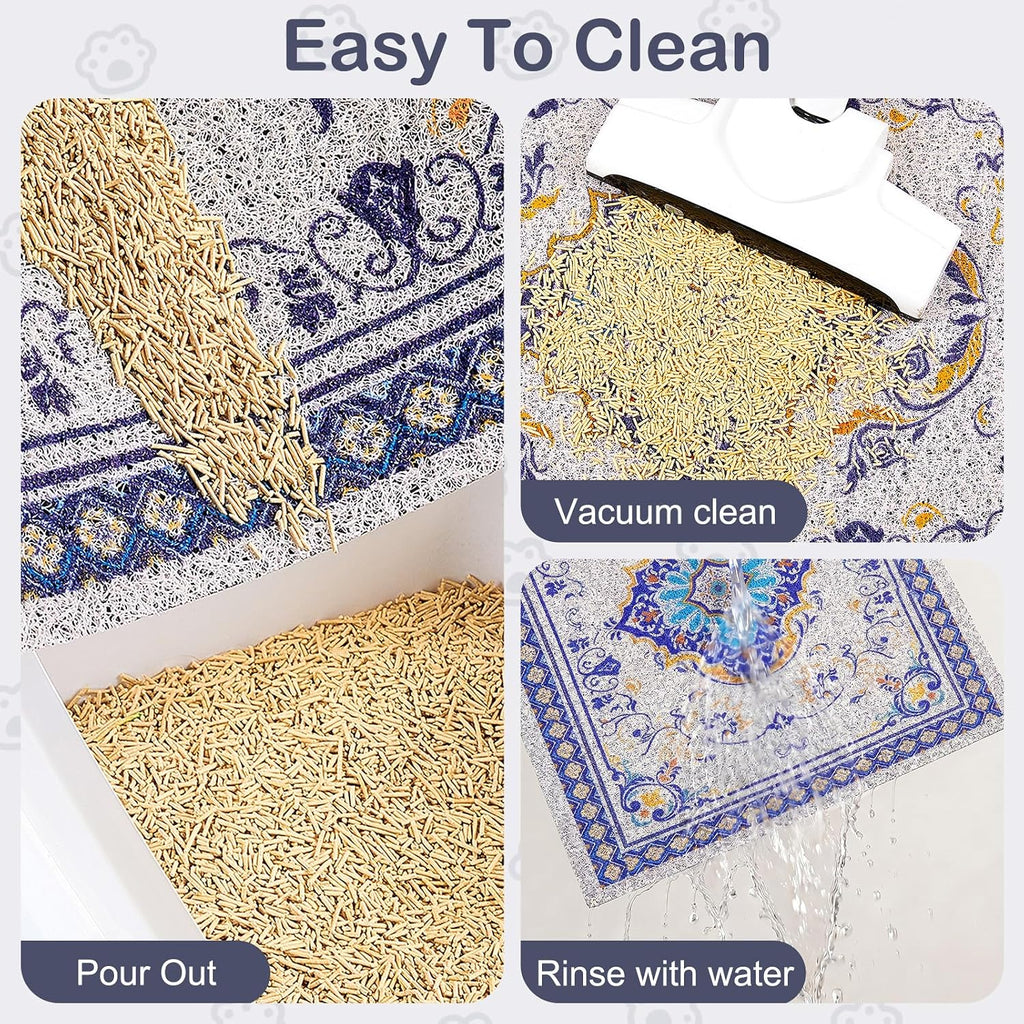 Glittme Cat Litter Mat, 33"x22" Non-Slip Washable Trapping Mat for Cats | Litter Trapping Mat With Thick PVC Coil To Catch Scatter, Soft On Paws And Waterproof Bottom To Protect Floors