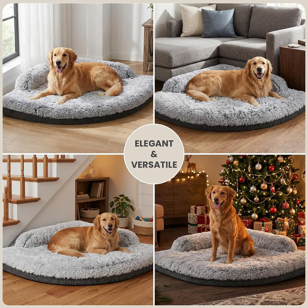 Corner Dog Bed for Large Dogs, 42" XL Fluffy Orthopedic Pet Bed