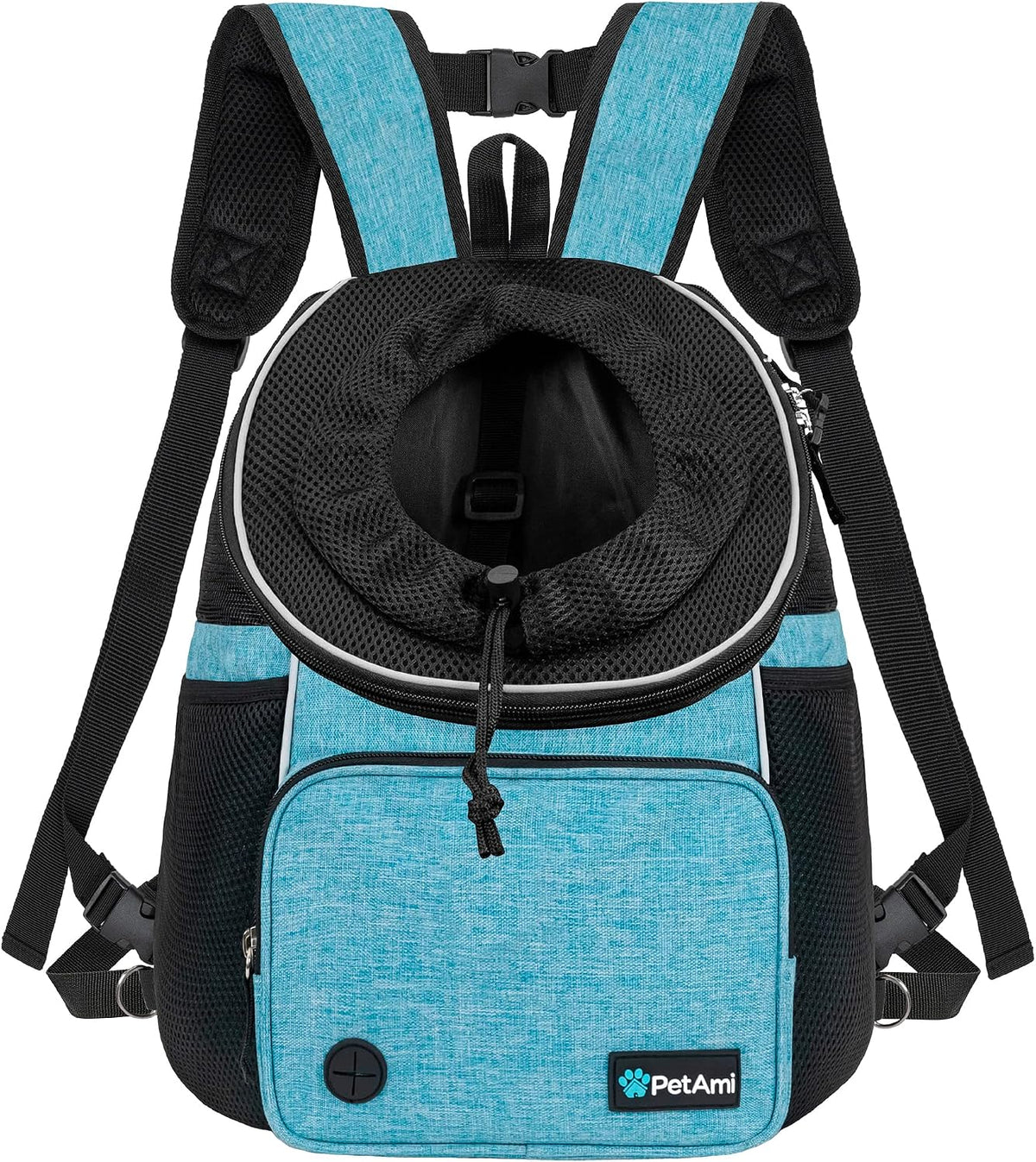 PetAmi Adjustable Cat & Dog Chest Carrier Backpack, Ventilated for Hiking & Camping, Max 15 lbs, Teal Blue