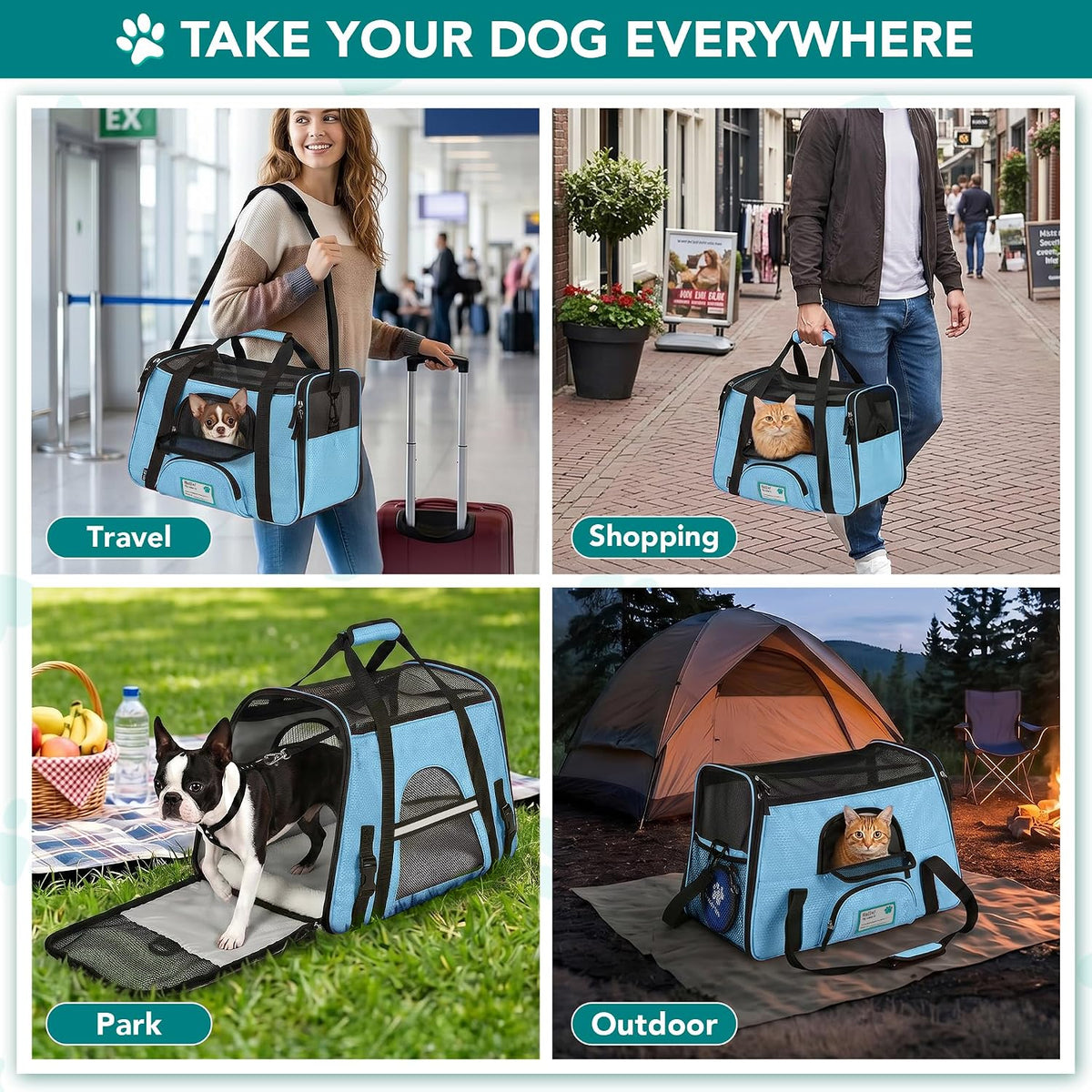 PetAmi Airline Approved Pet Carrier for Cats & Small Dogs, Small Light Blue