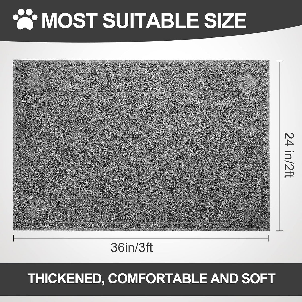Cat Litter Box Mat, 35" x 24" Large Kitty Litter Trapping Mat Keep Floor Clean, Litter Box Mat Scatter Control, Waterproof, Easy to Clean, Durable Large Size Litter Mats for Floor | Thick Mesh Traps Litter, Non-Slip Kitty Litter Mat for Indoor Cat, Sof...