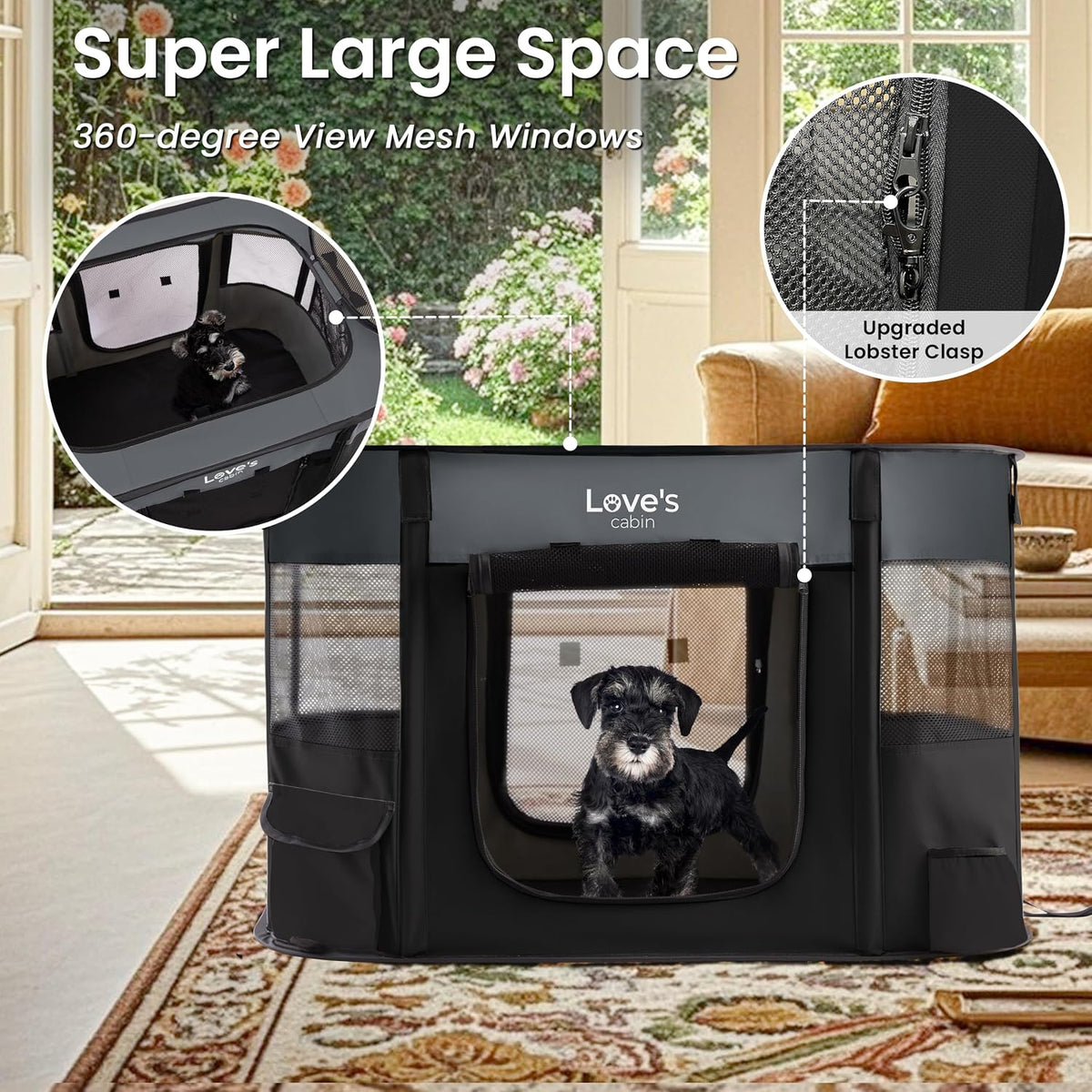Love's cabin Pet Puppy Dog Playpen, Small Dog Tent Crates Cage Indoor/Outdoor, Portable Exercise Playpen for Cat, Foldable Pop Up Dog Kennel Playpen with Carring Case (S, Grey)