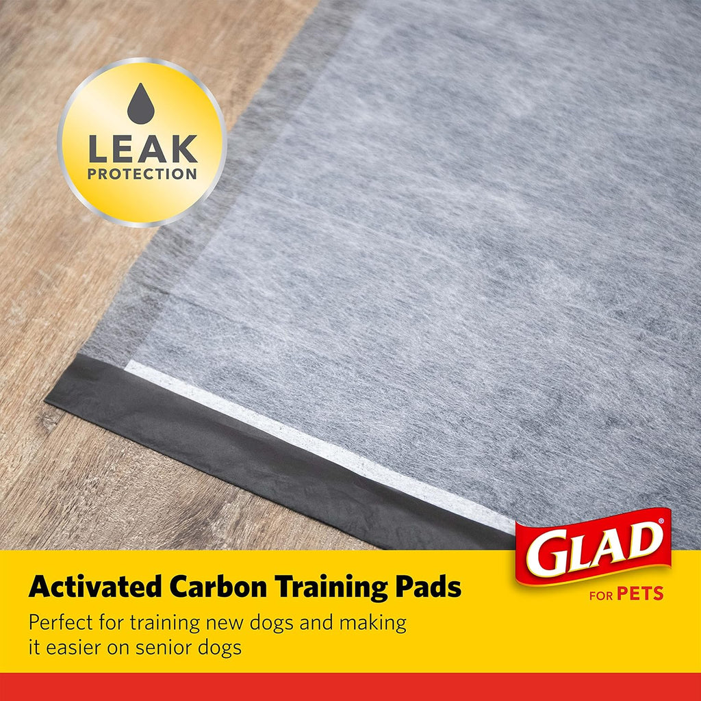 Glad for Pets Black Charcoal Puppy Pads, Large, 150 Count | Super-absorbent, disposable pads for potty training, crate training, and indoor use, 23 x 23 in