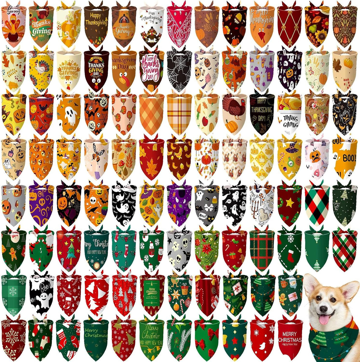 Huhumy 100 Pcs Seasonal Dog Bandanas Bulk Halloween Bandana for Large Dog