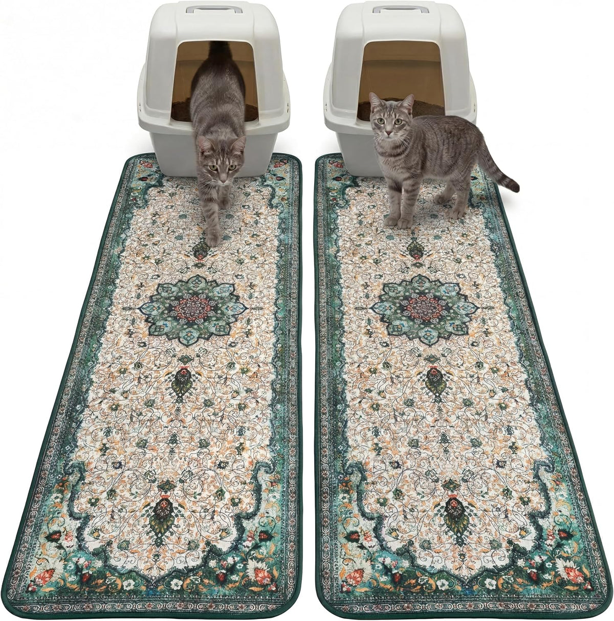 Hompet Cat Litter Mat 2 Pack, 20x60 Large Machine Washable Trapping Mats for Cats, Super Absorbent & Urine-Proof Cat Litter Box Mat for Floor, Waterproof & Non Slip Kitty Litter Rug