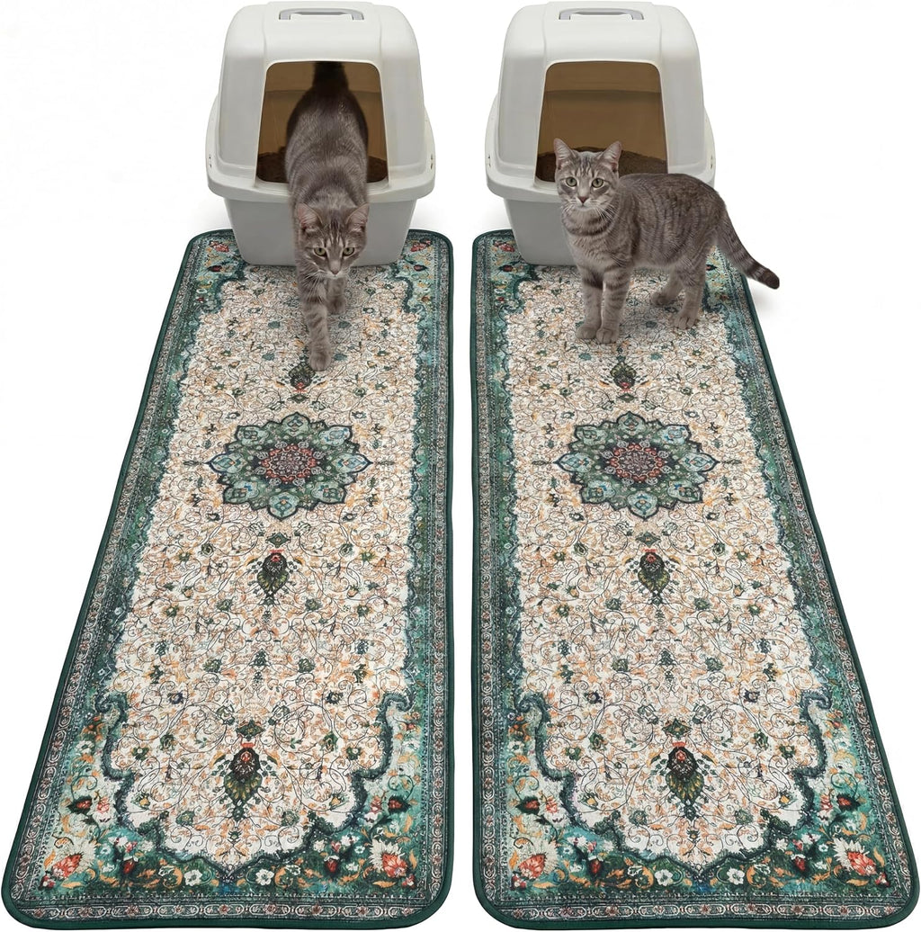 Hompet Cat Litter Mat 2 Pack,18x54 Large Machine Washable Trapping Mats for Cats, Super Absorbent & Urine-Proof Cat Litter Box Mat for Floor, Waterproof & Non Slip Kitty Litter Rug