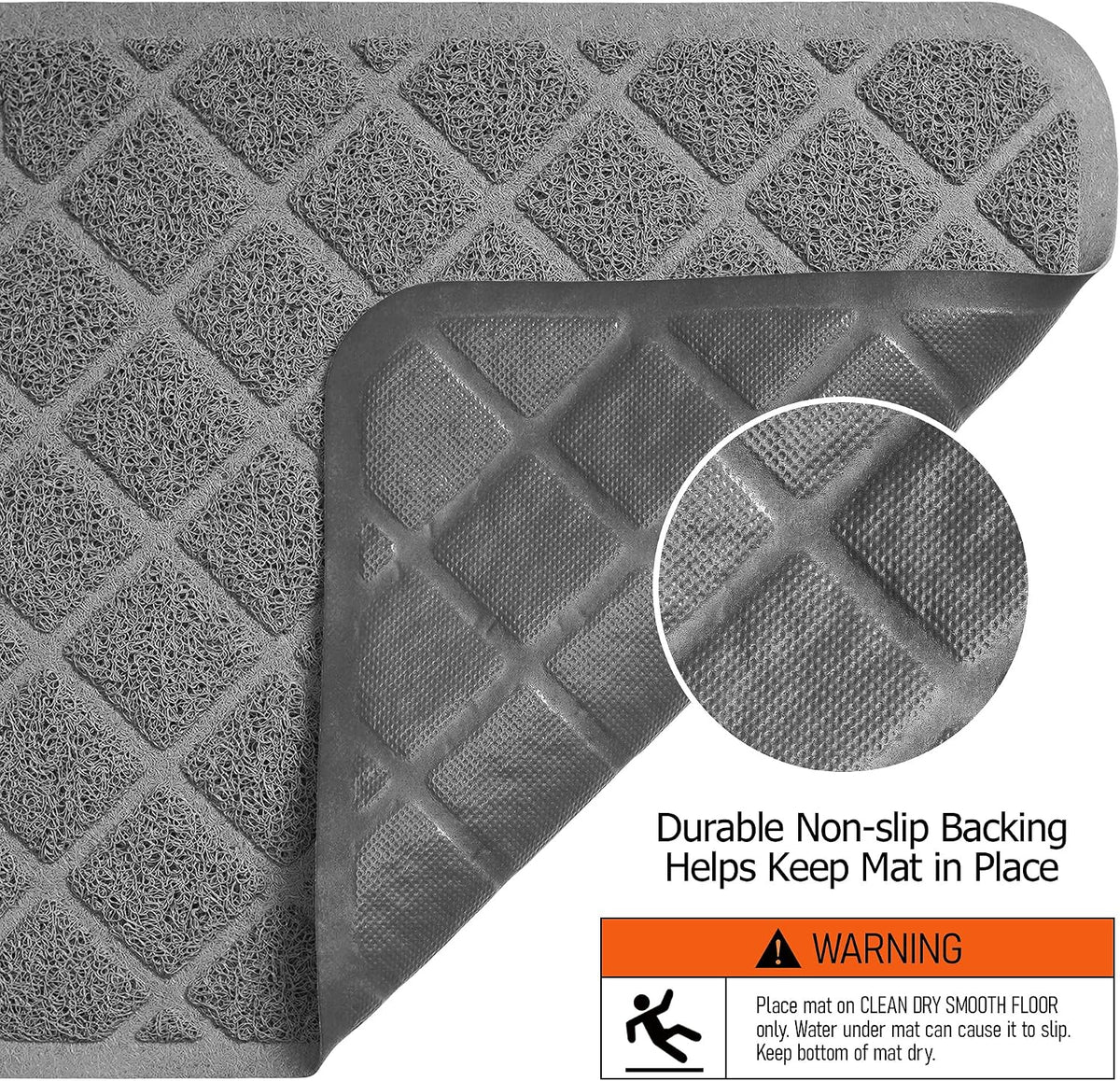 Conlun Cat Litter Mat Litter Trapping Mat, 35" x 23" Premium Durable PVC Grid Mesh with Scatter Control, Non-slip, Less Waste Cat Litter Box Mat, Grey 2 Pack