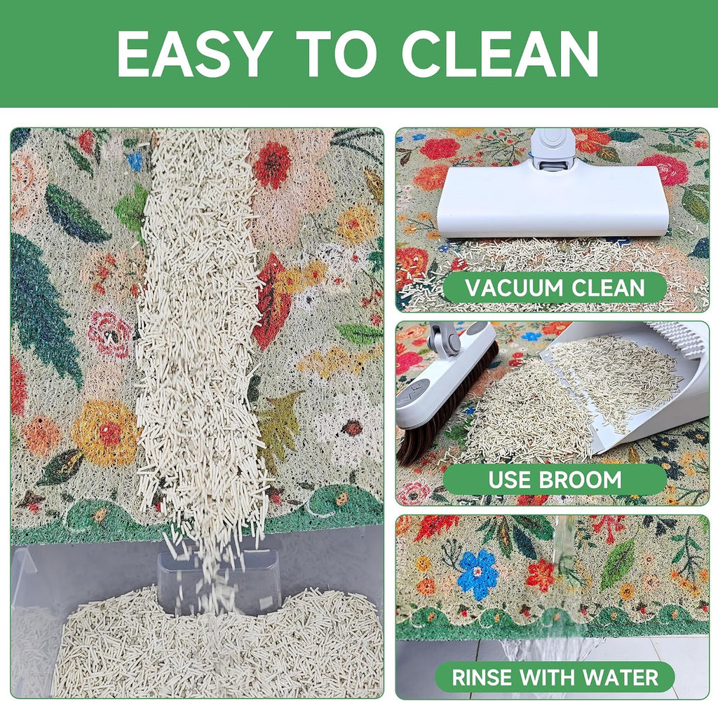 Cat Litter Mat, 24" x 16" Litter Box mat, Upgrade Non-Slip Kitty Litter mat, Traps 100% Litter, Soft on Kitty Paws, Easy Clean for Scatter Control, Bohe cat Food mat, Urine Waterproof | Traps 100% Litter, Cute litter mat for litter box, Soft on Kitty P...