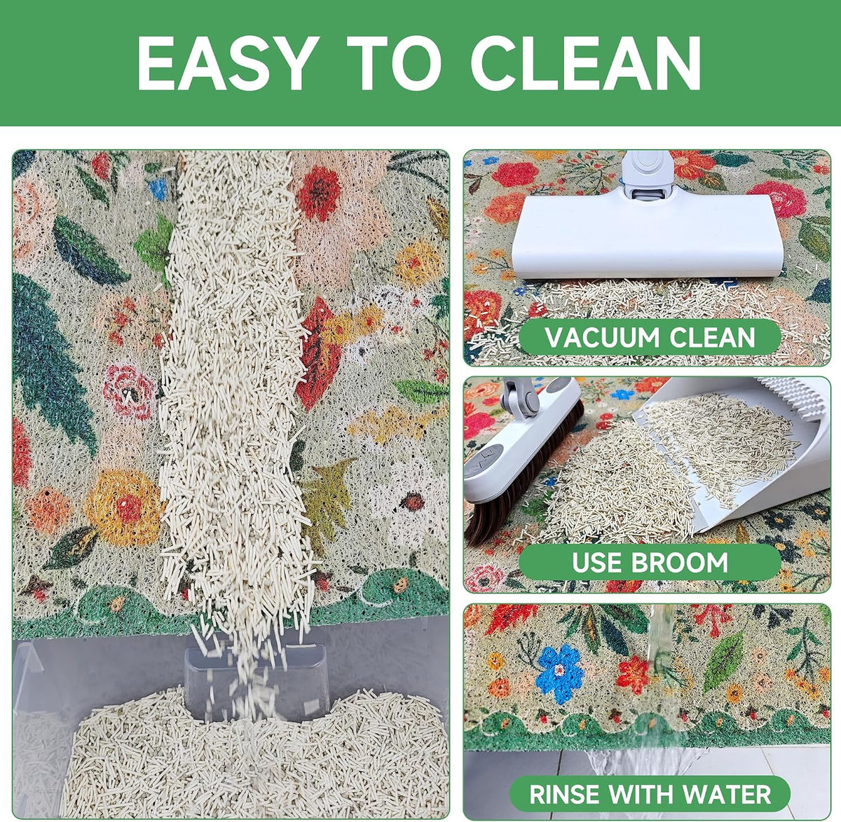 Cat Litter Mat, 24" x 16" Litter Box mat, Upgrade Non-Slip Kitty Litter mat, Traps 100% Litter, Soft on Kitty Paws, Easy Clean for Scatter Control, Bohe cat Food mat, Urine Waterproof | Traps 100% Litter, Cute litter mat for litter box, Soft on Kitty P...