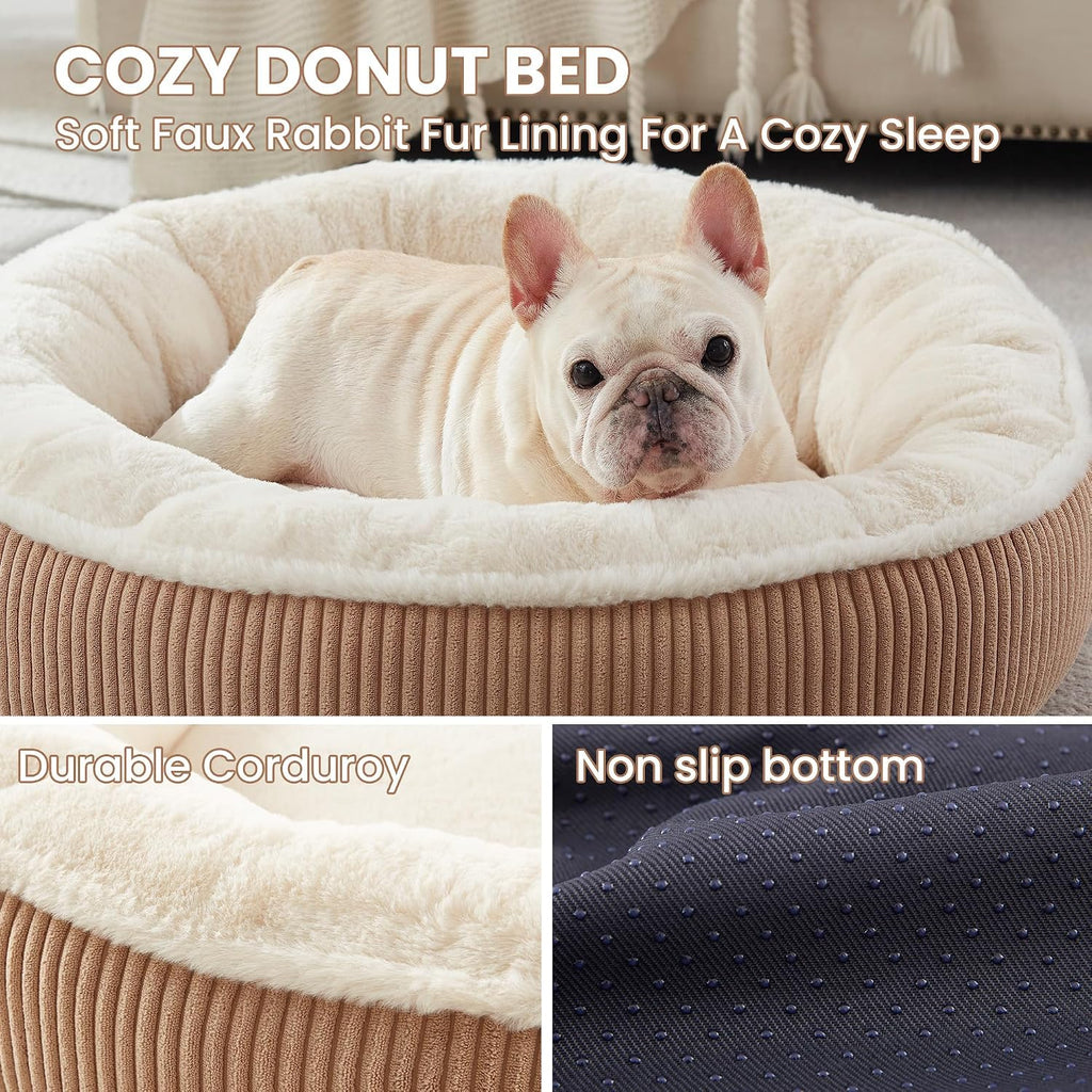 30 inches Calming Donut Dog Bed for Medium Dogs,Brown