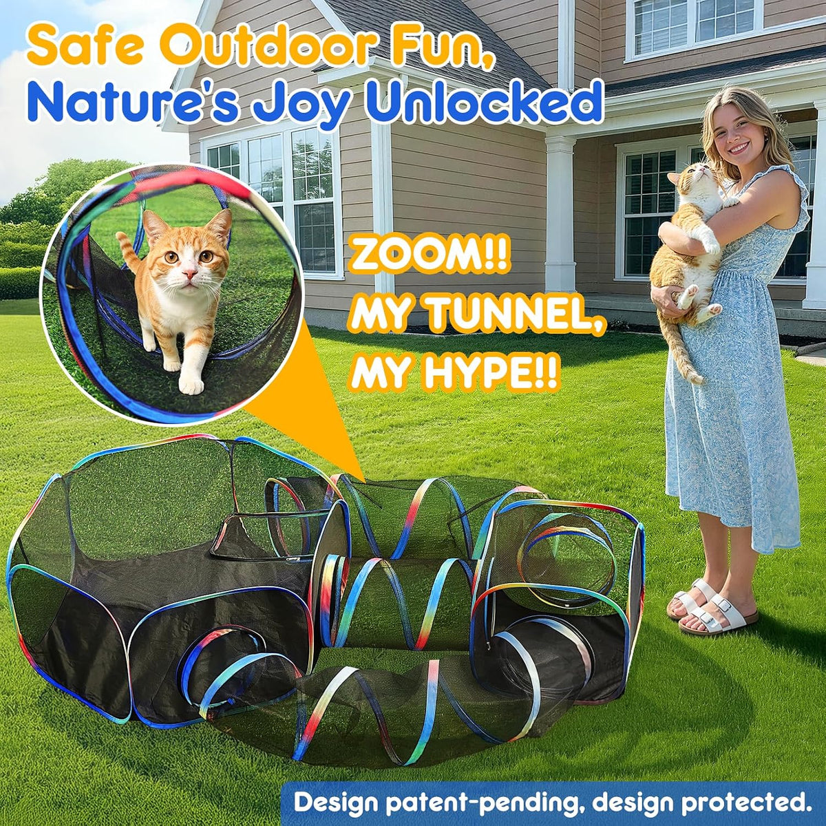 Outdoor Cat Enclosure 5-in-1 Portable Tunnels with Tent Cube Pop up Catio