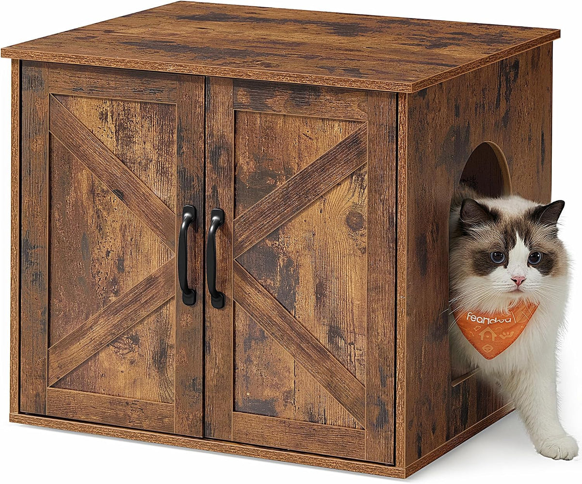 Feandrea Cat Litter Box Enclosure, Indoor Pet House End Table | Hidden Litter Box Furniture, 23.6 x 19.7 x 19.7 Inches, Rustic Brown, HAINS Collection UPCL042L101