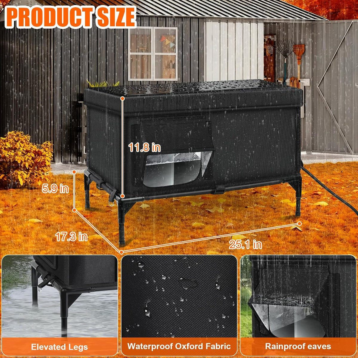 Heated Cat House for Outside, Insulated Outdoor Cat House Shelter(Large)