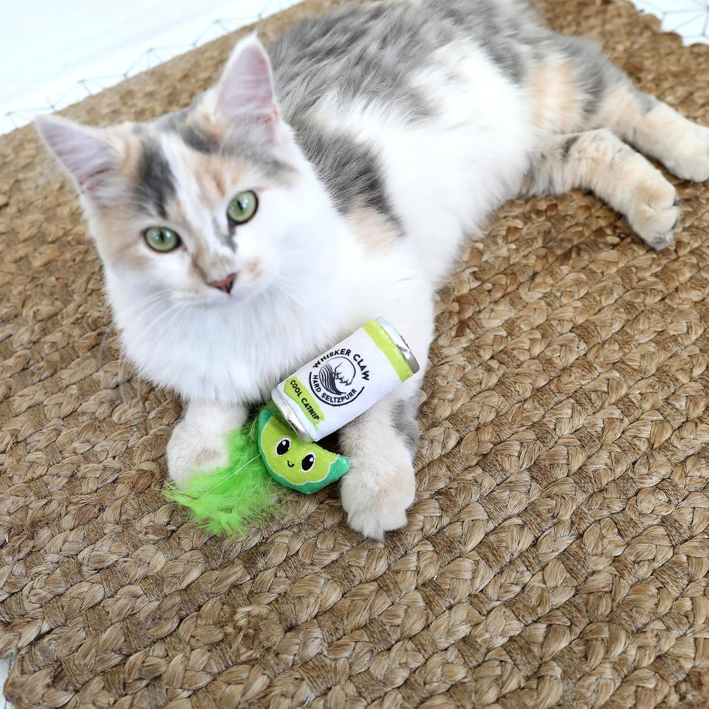 Quirky Kitty Whisker Claw and Lime Catnip Crinkle Plush Cat Toy, Pack of 2