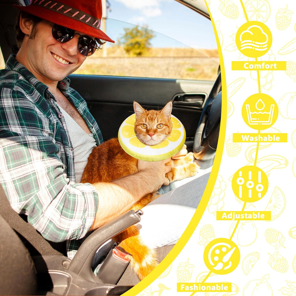 Cat Cone Collar Soft, Adjustable Cat Recovery Cone (Lemon, L)