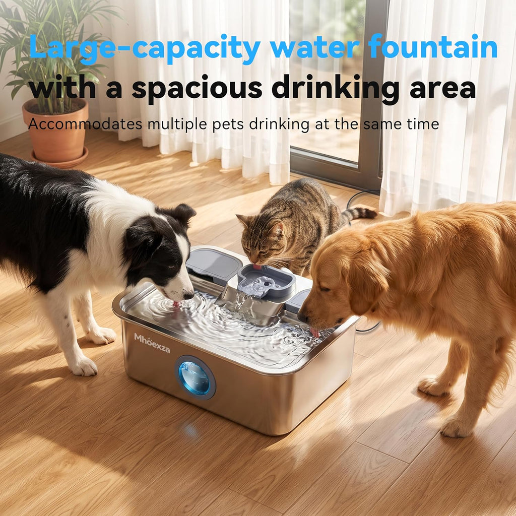 16L/541oz Stainless Dog Water Fountain with Dual‑Set Multi‑Layer Filtration