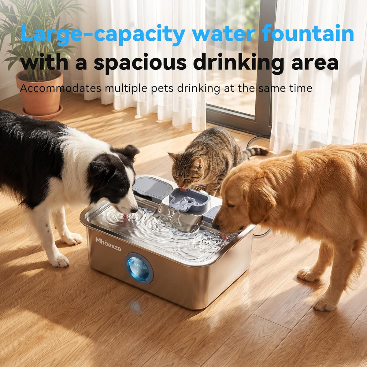 16L/541oz Stainless Dog Water Fountain with Dual‑Set Multi‑Layer Filtration