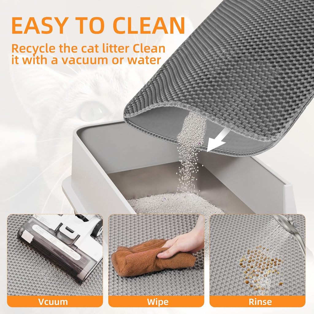 Cat Litter Mat 47"x33" Urine-Proof XL Litter Mat for Litter Box Mat | Large Double Layer Honeycomb Cat Mat, Soft kitty Cat Litter Trapping Mat, Easy Clean Rinse with Water Litter Trapping Grey