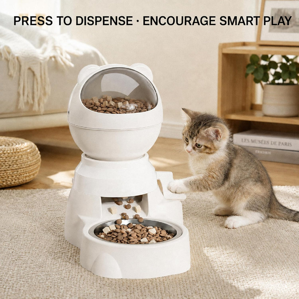 2‑in‑1 Manual Puzzle Pet Feeder, 1.5L Press Dispenser for Cats & Small Dogs