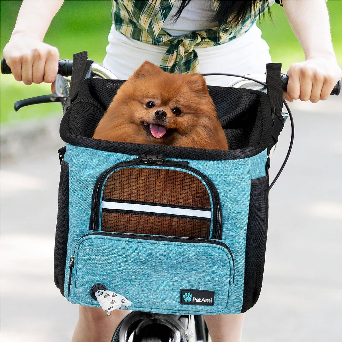 PetAmi Dog Bike Basket, Soft-Sided Ventilated Pet Carrier Backpack, Blue