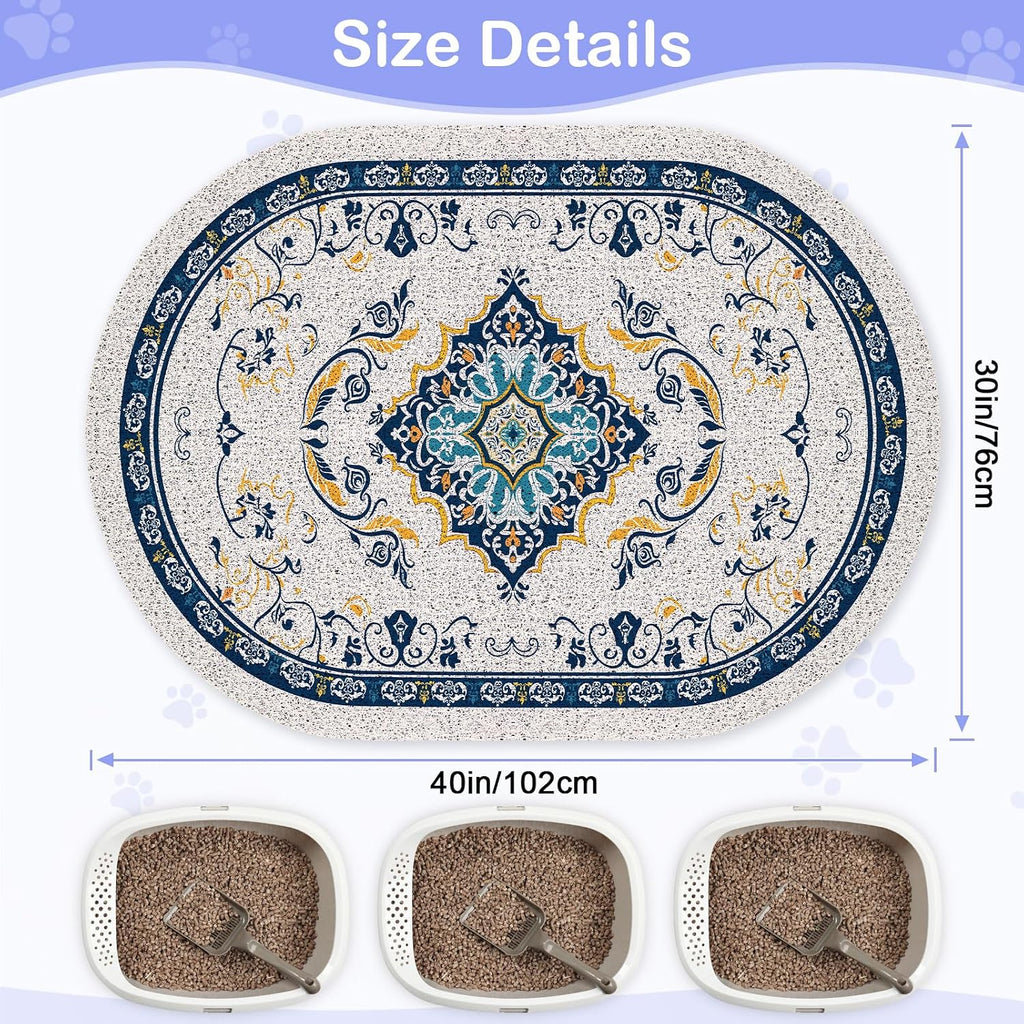 Bienbee Cat Litter Mat, 40" x 30" Dense Trapping Mesh for Litter Boxes | Litter Box Mat with PVC Mesh, Waterproof &Urineproof, Non-Slip Grip, Soft On Kitty Paws and Easy to Clean to Protect Floor