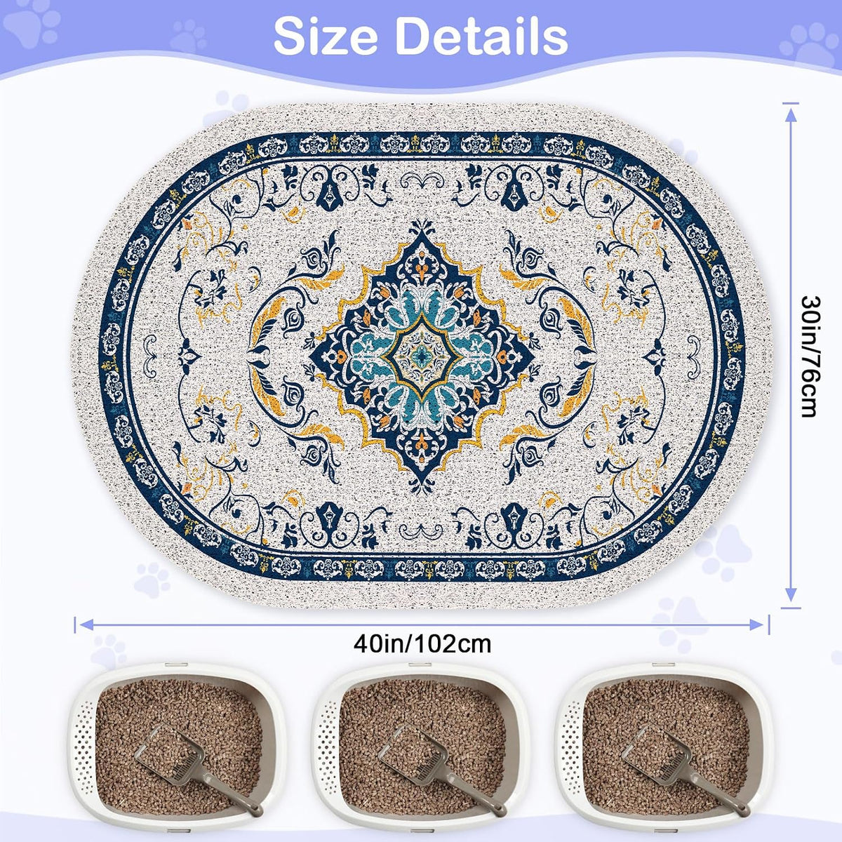 Bienbee Cat Litter Mat, 40" x 30" Dense Trapping Mesh for Litter Boxes | Litter Box Mat with PVC Mesh, Waterproof &Urineproof, Non-Slip Grip, Soft On Kitty Paws and Easy to Clean to Protect Floor