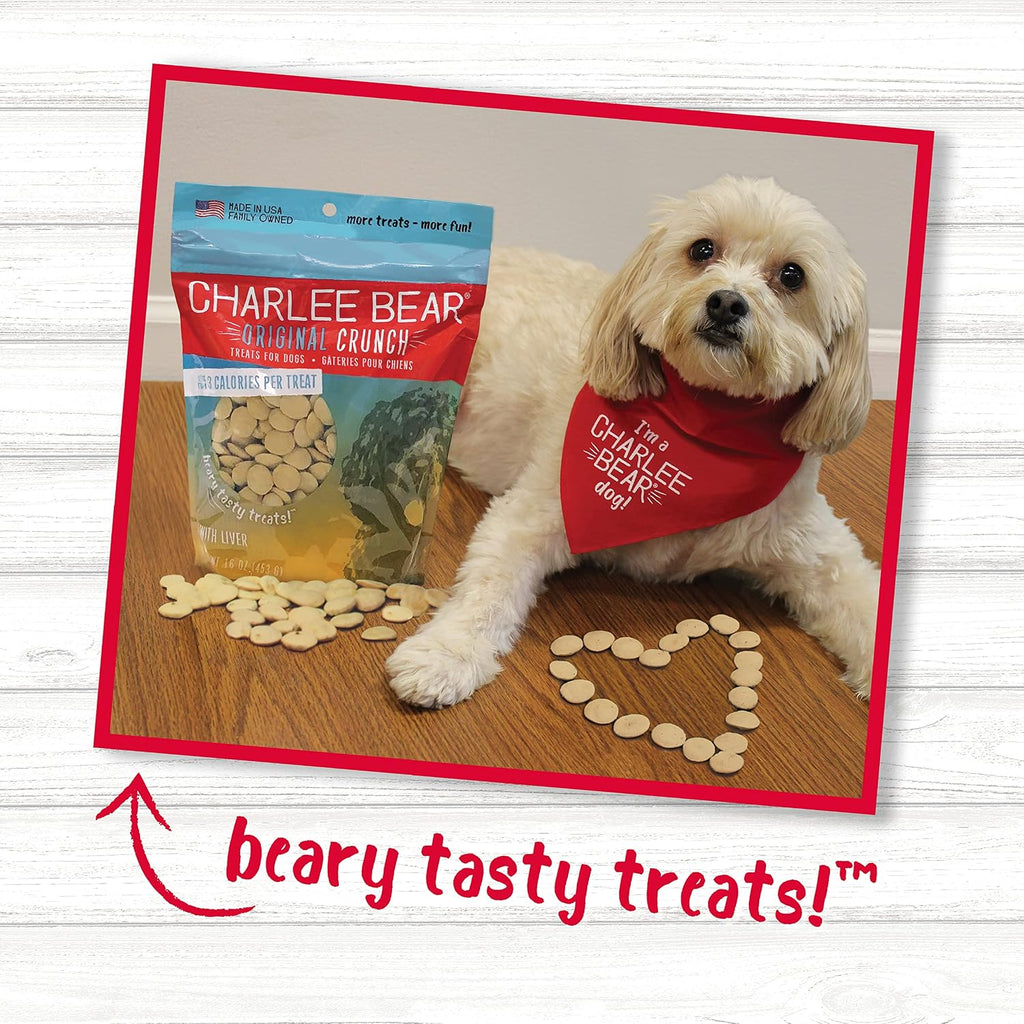 Charlee Bear Original Crunch Dog Treats, Chicken Liver, 16 Ounce Resealable Bag, Low Calorie Training Treats for Dogs, Limited Ingredient, Healthy, Crunchy Dog Snacks, Made in USA (Pack of 2)