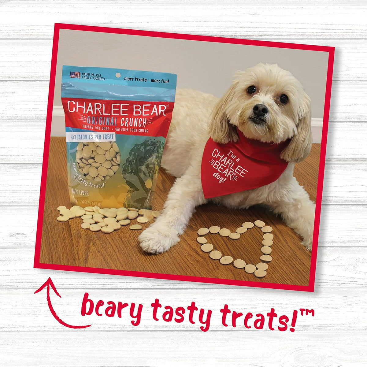 Charlee Bear Original Crunch Dog Treats, Chicken Liver, 16 Ounce Resealable Bag, Low Calorie Training Treats for Dogs, Limited Ingredient, Healthy, Crunchy Dog Snacks, Made in USA (Pack of 2)
