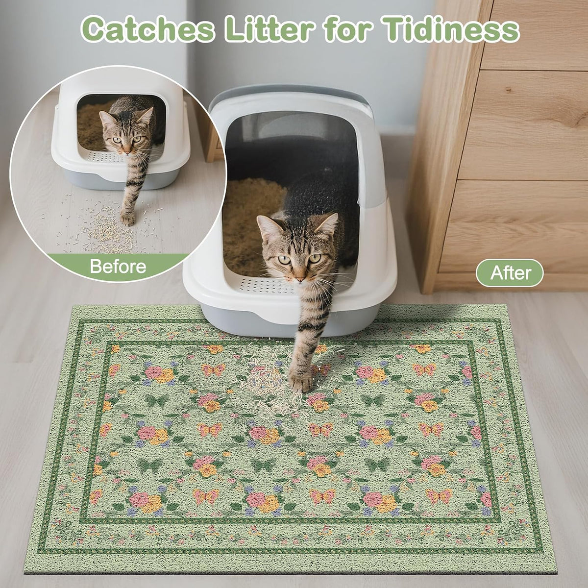 Unicorn Catcher 40"x30" Cat Litter Mat Non-Slip Washable Litter Box Mat | High-Density PVC Litter Catcher Mat Efficiently Traps Scattered Litter From Paws To Keep Floors Clean