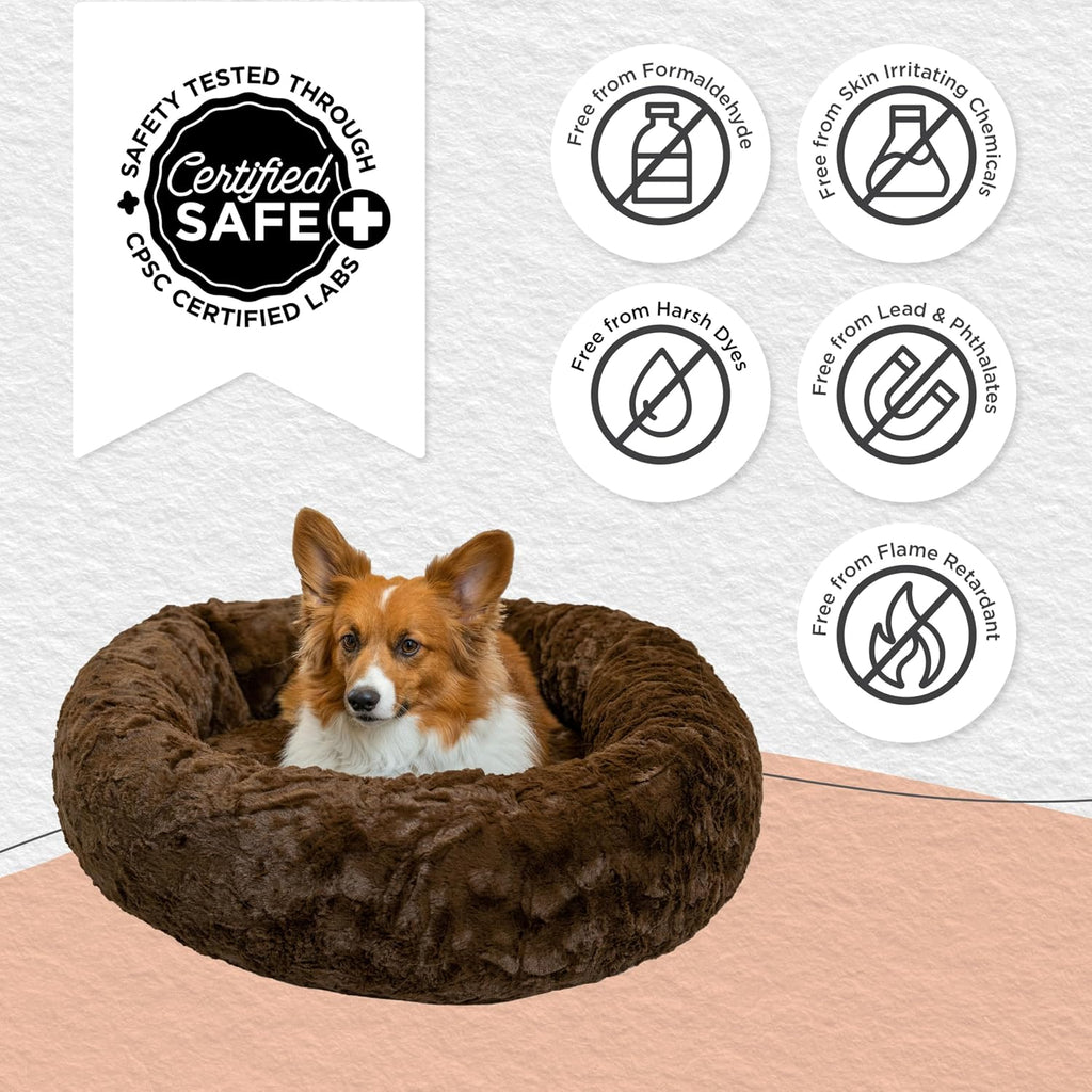 Best Friends by Sheri The Original Calming Donut Dog Bed for Medium Dogs up to 45 lbs, Lux Faux Fur, Dark Brown, Medium, 30" x 30"