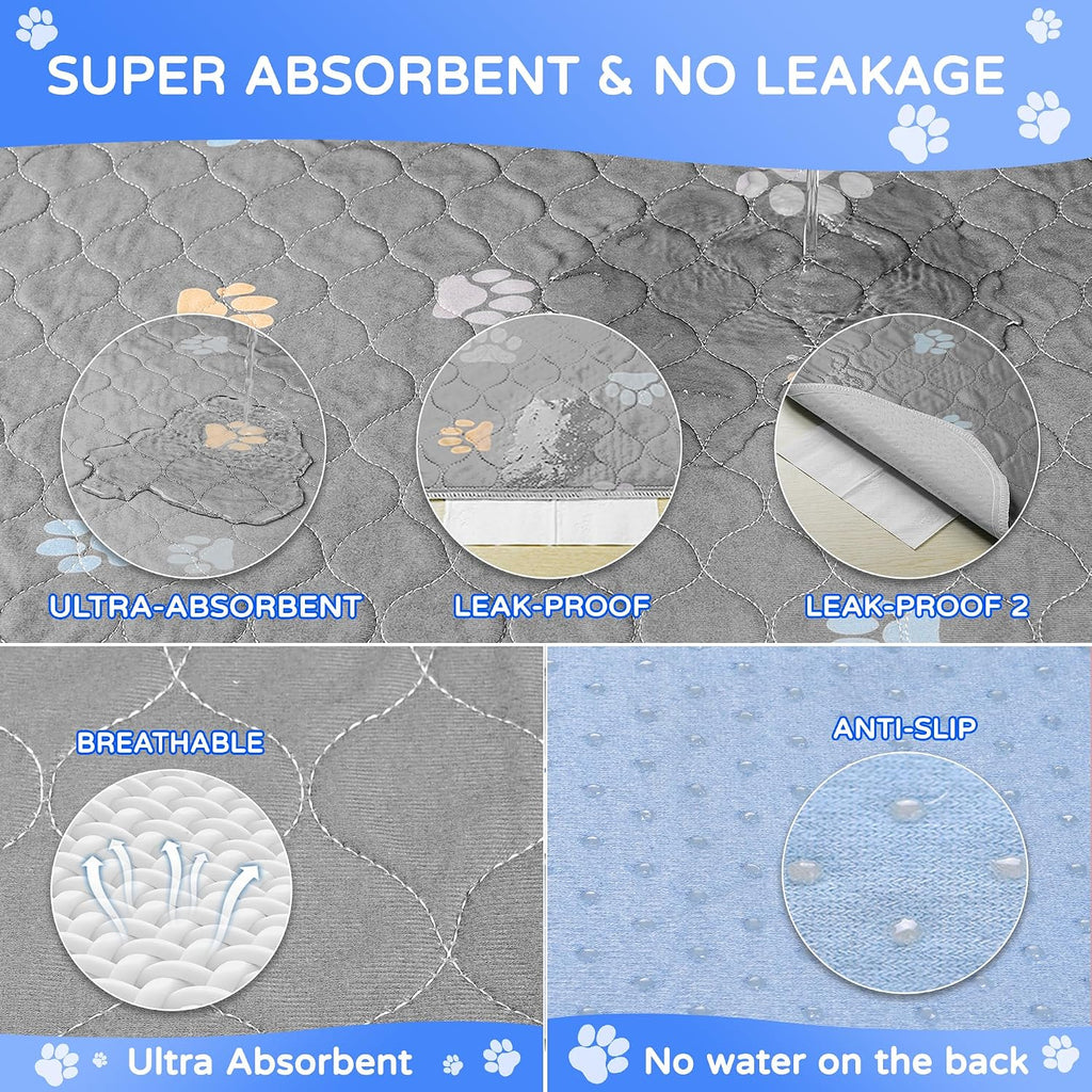 Aitmexcn Washable Pee Pads for Dogs, 2 Reusable Puppy Pads, 24'' x 36'' | Highly Absorbent, Waterproof Layer, Machine Washable, Non-Slip Bottom, For Puppy Training and Crates