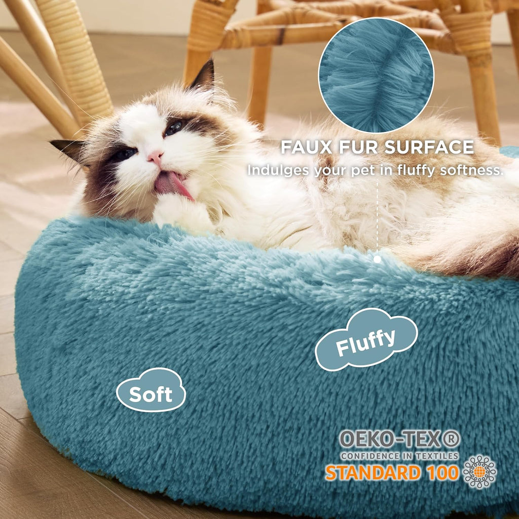 Bedsure Calming Cat Beds Donut Round Washable Kitten Bed,20 inches